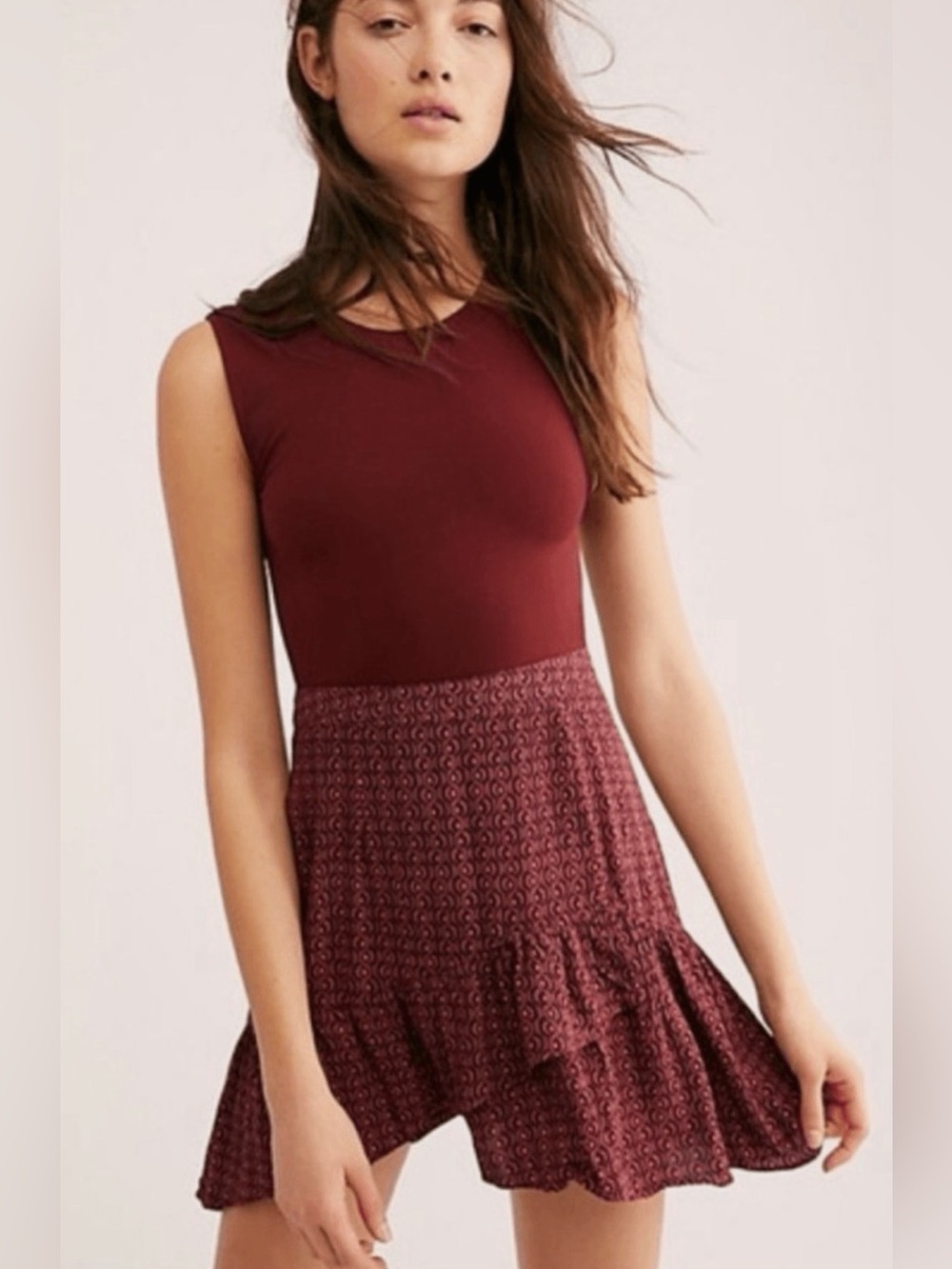 Free People Burgundy Patterned Skirt